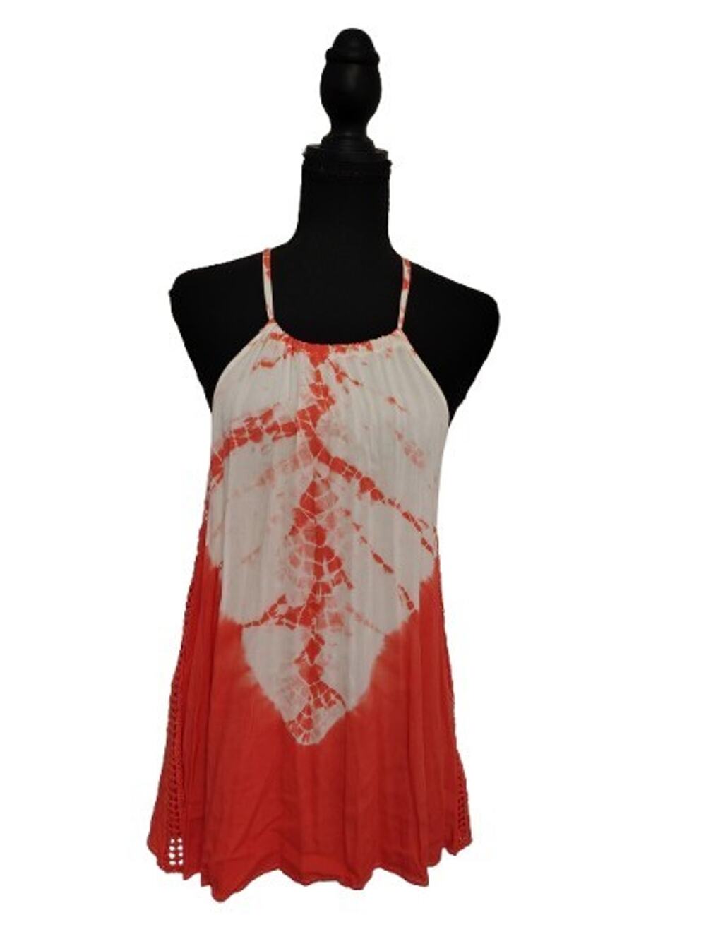 Magnolia South Tie Dye Halter Tank Tunic Top Coral White Size M Crochet